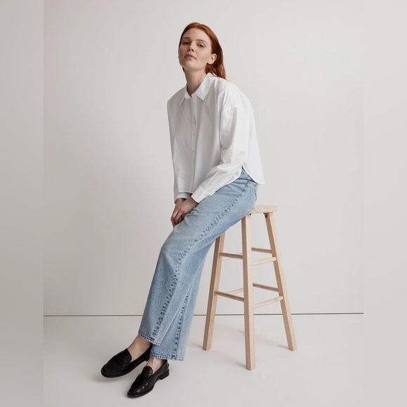 🆕 Madewell Signature Poplin Hartfield Crop Shirt white size x small - Picture 2 of 6